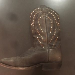 Frye gray distressed studded cowboy boots