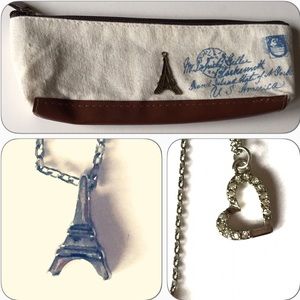 3pc bundle Paris ❤️ set cosmetic case+2 necklaces