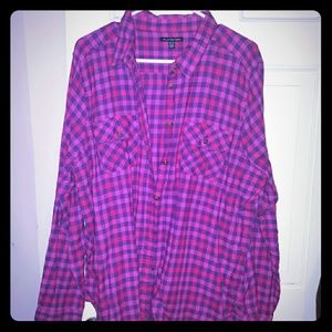 Pink and purple flannel american eagle shirt