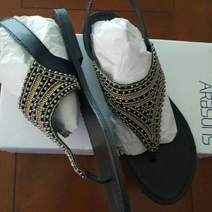 Black & Gold leather sandals