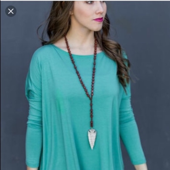 Blue green long sleeve piko top - Picture 1 of 1