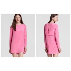 Tibi pink silk mini shift dress with flutter back