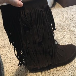 Rampage fringe boots. Dark brown