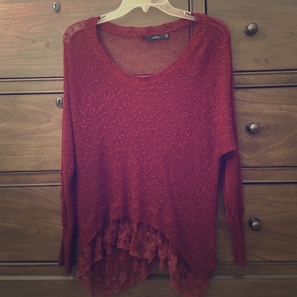 Dark red off the shoulder sweater.