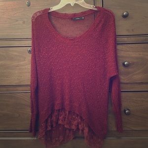 Dark red off the shoulder sweater.