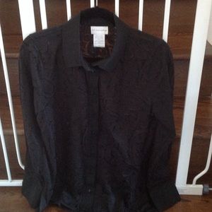 Soft Surroundings Black Lacey Paisley Button down