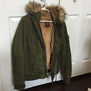 Army green faux fur lined jacket!