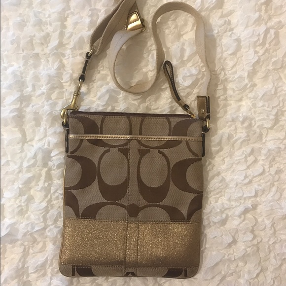 Tan and gold Coach satchel