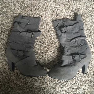 Suede Grey Heeled Boots