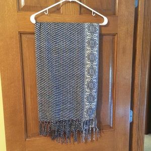 Fringed Scarf, Navy blue and White
