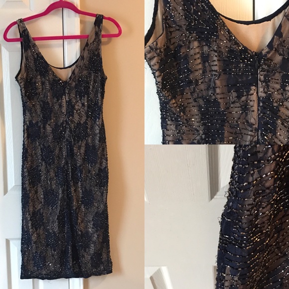 Beautiful Navy Beaded Sheath Dress - Picture 2 of 3