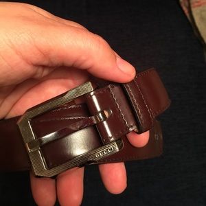 Men's oxblood dress leather belt.