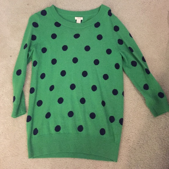 Jcrew green and navy polka dot sweater