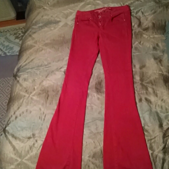 AE red boho flare jeans