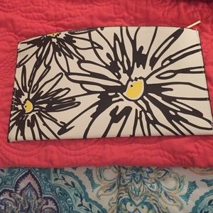 Black, white, and yellow floral clutch