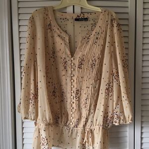 XL confetti print on tan sheer top