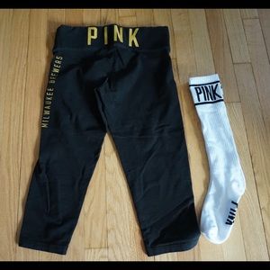 VS Pink Brewers Yoga Capri and Track Socks