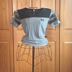 PINK Victoria's Secret Grey and Black Sparkiy Tee