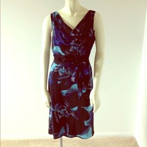 Ann Taylor Sleeveless Dress 8 Black Blue Teal Silk