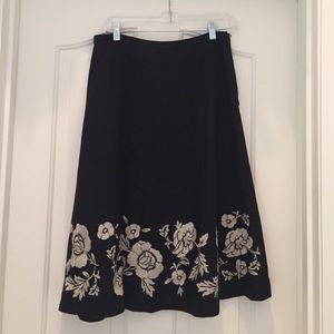 Boden black wool skirt with embroidery
