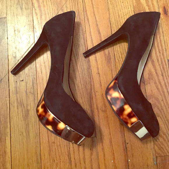 Black faux suede platform heels