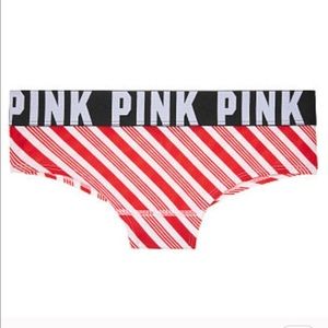 RARE New Victoria's Secret PINK Logo Cheekies Panties - Candy Cane - Small