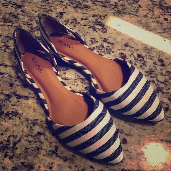 Navy and White Striped Flats Size 8.5