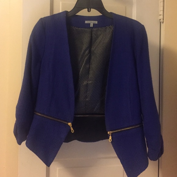 Blue blazer with gold zipper