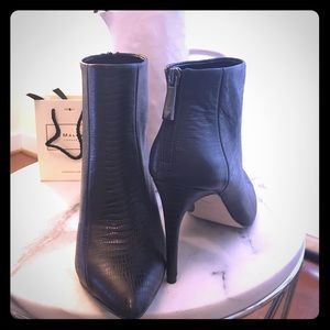 BCBGMAXAZRIA Cara Embossed Pointed-Toe Booties