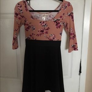 Pink Floral dress with Black Skirt