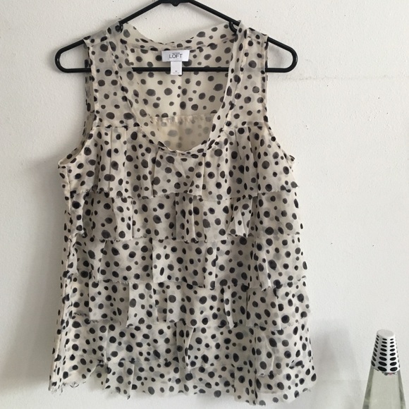 LOFT Tops - •LOFT• Polka Dot Painted Tiered Ruffle Tank Top•