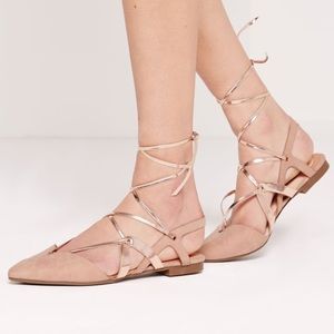 Missguided Streppy Metallic Nude flats lace up