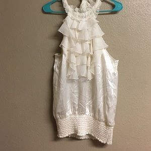 Bebe Ruffled Halter Top Ivory in Satin