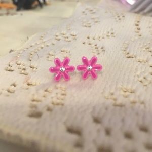 Tiny Hot Pink Flower Earrings