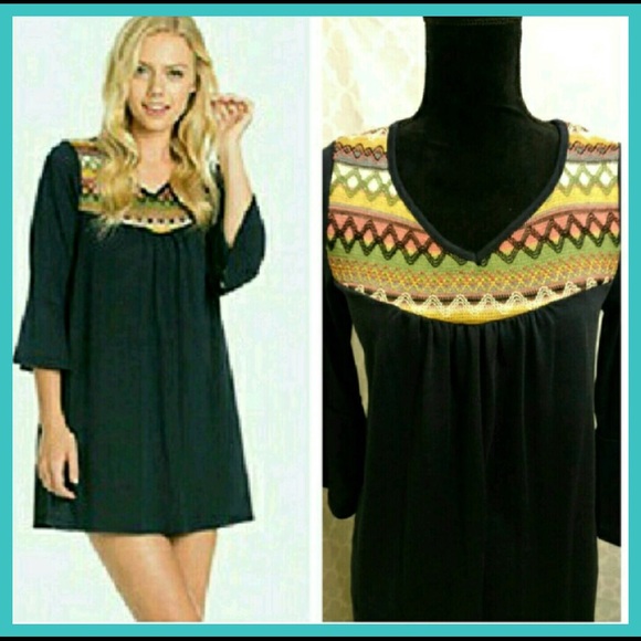 Navy Dress - Embroidery Neckline - Picture 6 of 8