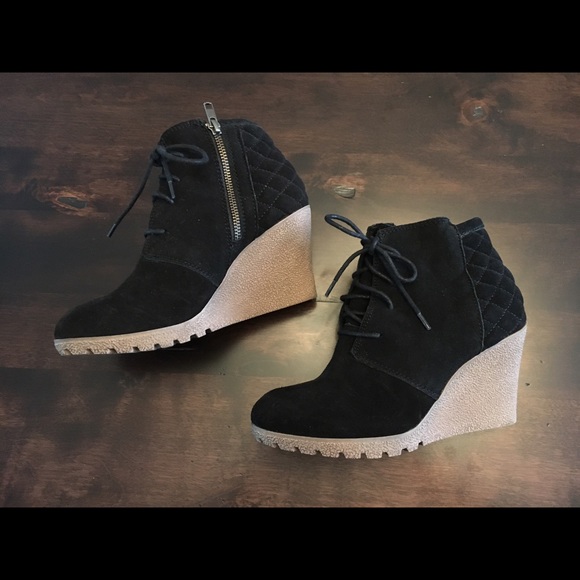 Mia Black Suede Wedge Booties