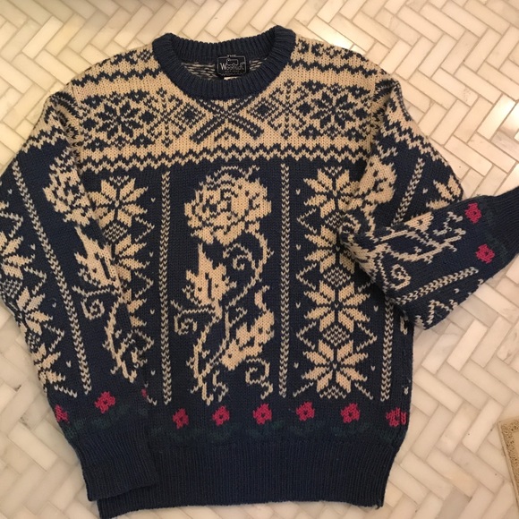 RARE VINTAGE WOOLRICH Sweater! Floral & Fair Isle