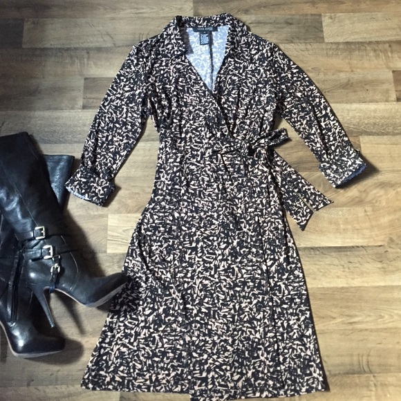 👗 Anna Klein Wrap Dress 👗 Black & Tan 👗