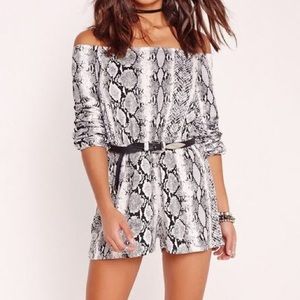 Missguided snake print off shoulder romper