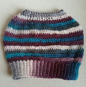 Tealberry crochet messy bun beanie