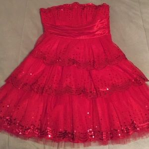 Red Sequined Strapless Dress Size Small