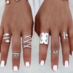8 Adjustable Bohemian Silver Rings Above Knuckle