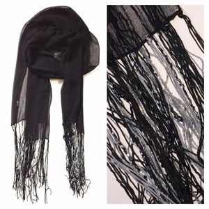 Elegant silk chiffon scarf with beaded fringes