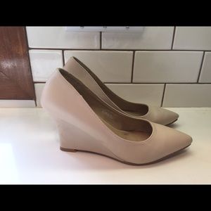 Cream pointed toe wedge heels
