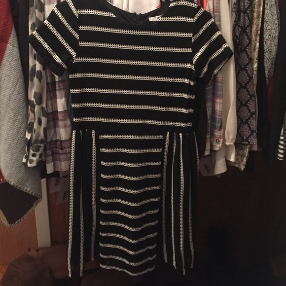Black and white striped perforated dress size XS