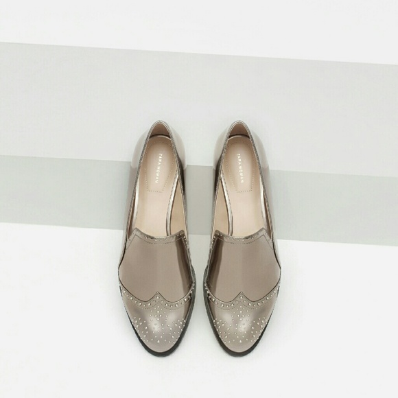 NWOT Zara Gold Metallic Studded Loafers