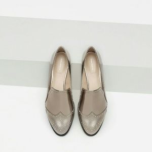 NWOT Zara Gold Metallic Studded Loafers