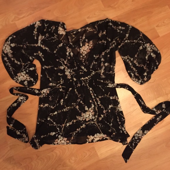 Chiffon sheer crisscross blouse