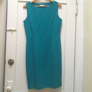 Vivid turquoise Calvin Klein sheath dress, 8