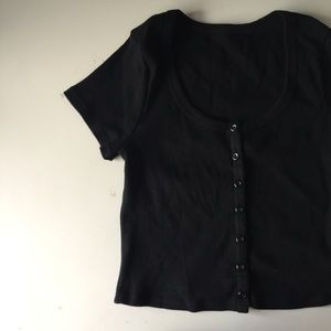 AMERICAN APPAREL Black Button Up Crop Top